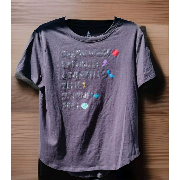 Disney Princess List Juniors XL Six Princesses Names & Symbols Phantom Gray - Picture 1 of 7